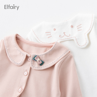 elfairy女童打底衫宝宝衬衣，纯棉春秋装，儿童长袖t恤女婴儿衬衫上衣