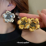 欧美花朵金属项链耳环戒指，套装夸张设计冷淡风锁骨链个性时尚饰品