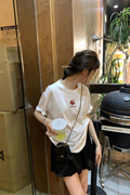 METWO刺绣玫瑰T恤女2024夏季短袖宽松休闲显瘦小众上衣08246