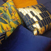 复古克莱因蓝色系金色黄色抱枕靠垫腰枕软装简约样板房布艺装饰