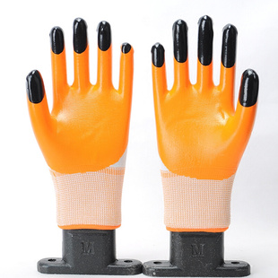 。左右手耐磨高手加强五指，尼龙丁晴手套半挂耐油防滑耐磨防护用品