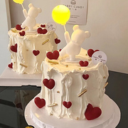 214情人节蛋糕装饰发光带灯情侣告白气球小熊网红表白蛋糕配饰