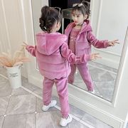女童金丝绒套装加绒加厚秋冬装2023时髦运动儿童装两/三件套