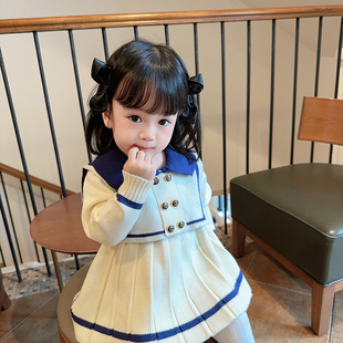 韩版童装女童春装毛衣连衣裙婴幼儿学院风小裙子女孩毛线衣针织裙