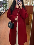 红色双面羊绒大衣女2023冬装新中式盘扣小个子加厚毛呢外套