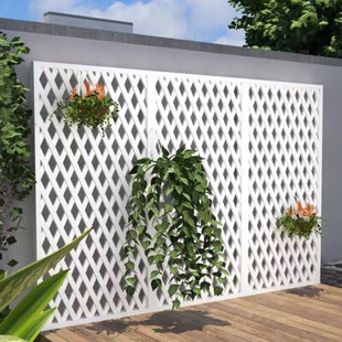 白色斜网格围墙家居装饰阳台，庭院护栏实木，防腐木栅栏围栏爬藤花架
