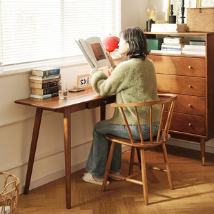 进口全实木书桌家用北欧小户型，日式写字台卧室，学习窄桌简约电脑桌