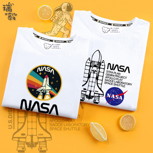 美国宇航员NASA航空飞机太空联名同款短袖T恤衫男女儿童学生半袖