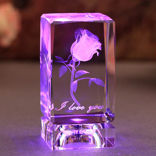 水晶球3D玫瑰花摆件发光生日礼物女生定制创意刻圣诞节送女友