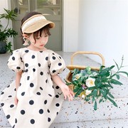 cdg风格波点控韩国夏季儿童，纯棉圆点短袖，连衣裙女童气质连衣裙