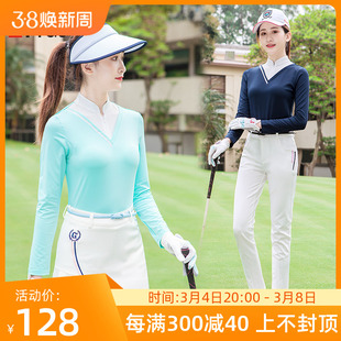 春夏高尔夫服装女款速干长袖防晒球衣服t恤高领拉链弹力运动衫