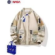 NASA复古嘻哈贴布拼接棒球服男士潮牌宽松情侣休闲百搭夹克外套