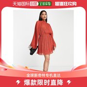 香港直邮潮奢 ASOS 女士设计高领打褶迷你绑带细节橙色连衣裙