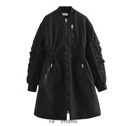 欧美高质感收腰长款棉服大衣女 2021冬季加厚黑色设计感棉袄外套
