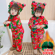 东北大花袄冬儿童三件套装棉衣婴儿童棉袄中国风男女宝宝可爱