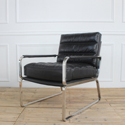 美式乡村皮艺单人沙发椅，进口牛皮客厅沙发复古不锈钢休闲椅子