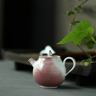 溪红水滴壶景德镇纯手工，陶瓷茶具复古粉色开片泡茶壶窑变桃红单壶