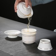 轻奢羊脂玉瓷功夫茶具套装整套德化白瓷影雕描金茶壶盖碗家用陶瓷