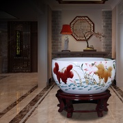 高档景德镇陶瓷器家用手绘小型金鱼缸养鱼盆中式客厅陶瓷鱼缸养乌