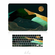适用苹果笔记本macbookproair13141516寸保护壳绿金色山峰