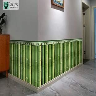 绿色自然瓷砖墙纸自粘墙裙，卫生间防水墙贴翻新改造装饰墙围踢脚线