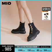 MIO米奥2023年冬季圆头短靴厚底中筒靴潮流复古浮雕马丁靴女靴
