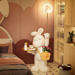 卡通儿童床头柜可爱玩偶落地灯卧室床头灯一体置物架创意茶几台灯