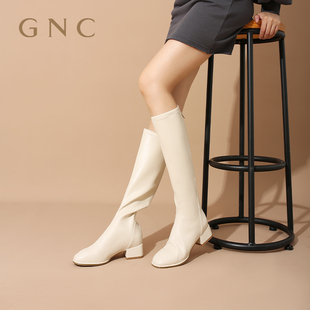 gnc方头弹力靴女2023冬季长，靴子瘦瘦靴，英伦风时尚高筒骑士靴