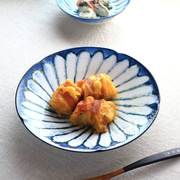 日本进口美浓烧陶瓷盘子，令和粉引家用釉下彩西餐，盘菜螺旋纹沙拉盘