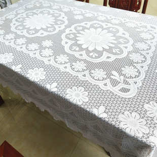 复古西餐桌布白色，镂空蕾丝花边长方形，茶几沙发巾万用盖巾布艺