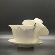 潮州骨瓷悬停盖碗纯白不烫手功夫茶碗超薄胎，透光超大容量三才盖碗