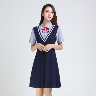 春秋夏装职业女装幼儿园教师园服员工，幼师服英伦，风老师班服连衣裙