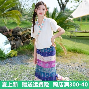 女童民族风套裙骄骄虎2023短袖裙子傣族传统服装中式套装5276