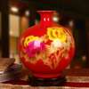 景德镇陶瓷器花瓶 中国红高档麦秆富贵牡丹花瓶 结婚送礼新房