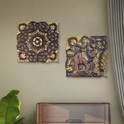 泰国电视沙发背景墙实木，装饰雕花板门厅，玄关中式复古怀旧木雕挂画