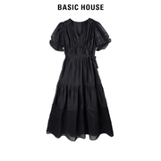 basichouse百家好春夏，氛围感连衣裙，黑色法式气质小黑裙