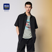 hla海澜之家外套款短袖，休闲衬衫明线，黑色宽松凉感短衬男
