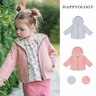 happyology英国儿童两面穿女童，上衣秋冬装童装，拉链连帽衫男童外套