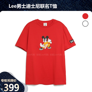 Lee男士印花迪士尼联名T恤红色印花卡通时尚体恤打底衫短袖纯棉潮