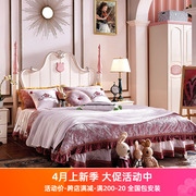 全实木欧式儿童床女孩，组合套房家具公主床，粉色单双人床1.5米1.8米