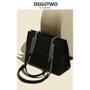 DSGUTWO 黑色女包包菱格链条包高级感大容量时尚休闲手提包洗漱包
