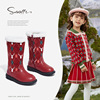 斯纳菲冬季女童中筒靴，加绒加厚红色儿童，皮靴保暖雪地靴长靴子大棉
