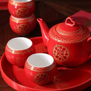 中国传统红色陶瓷结婚茶具套装创意婚庆用品长辈敬茶杯壶婚礼