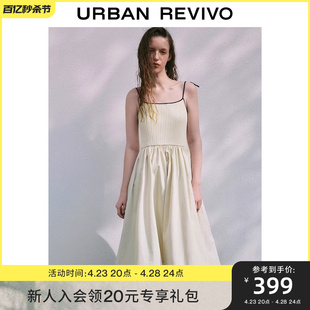UR2024夏季女撞色系带拼接梭织长款针织连衣裙UWU940112