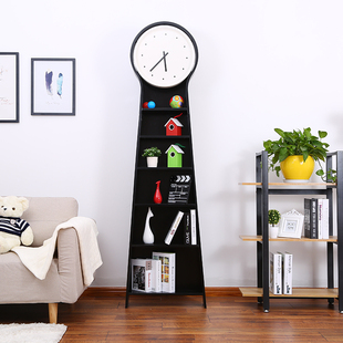 欧式创意落地钟客厅现代实木，书架置物多功能机芯，钟表黑色大气立钟