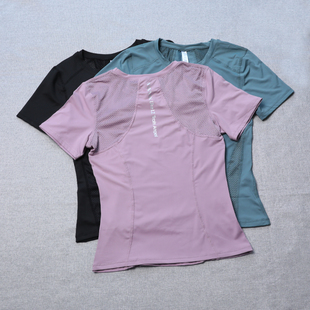 网红韩版夏季运动t恤拼接透气跑步健身速干衣美背网纱短袖女