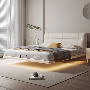 卓筝2023现代简约皮床悬浮床主卧大小户型，双人床意式轻奢大床