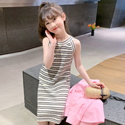 女童连衣裙2024夏装新韩版洋气，条纹无袖裙，儿童宝宝夏季背带公主裙