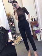 高级感黑色背带裤女2023秋装设计感显瘦高腰九分小脚西装裤子