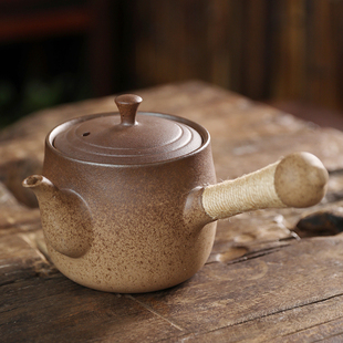 日式陶瓷煮茶器侧把煮茶壶花茶黑茶白茶壶大口碳炉围炉煮茶电陶炉